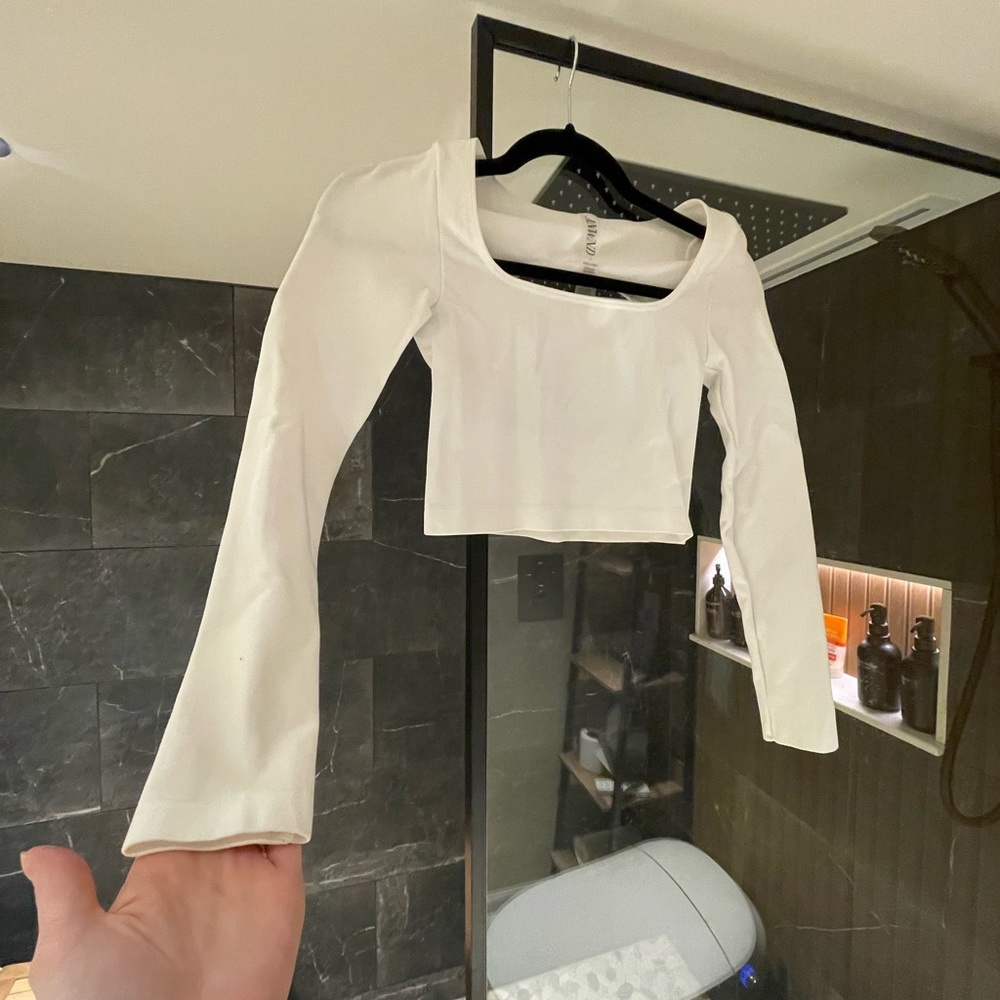 ANWND White Nylon Cut Back Crop Top S NWOT